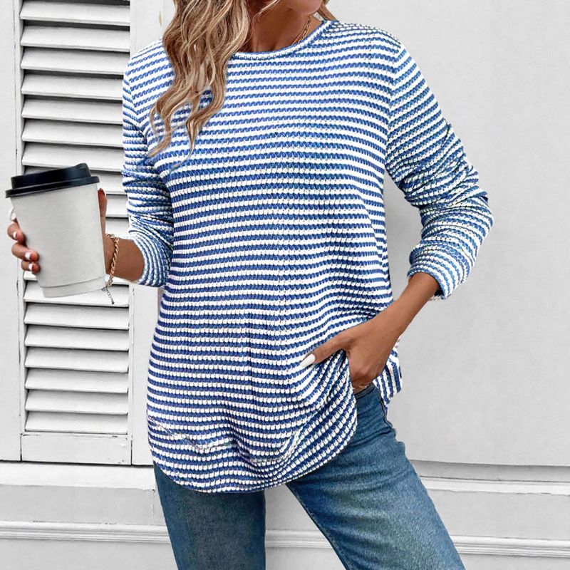 2025 Casual Autumn Winter Long Sleeve Knitted Hollow Out Plaid Round Neck Pullover Women's Top Shirt_voghion.com