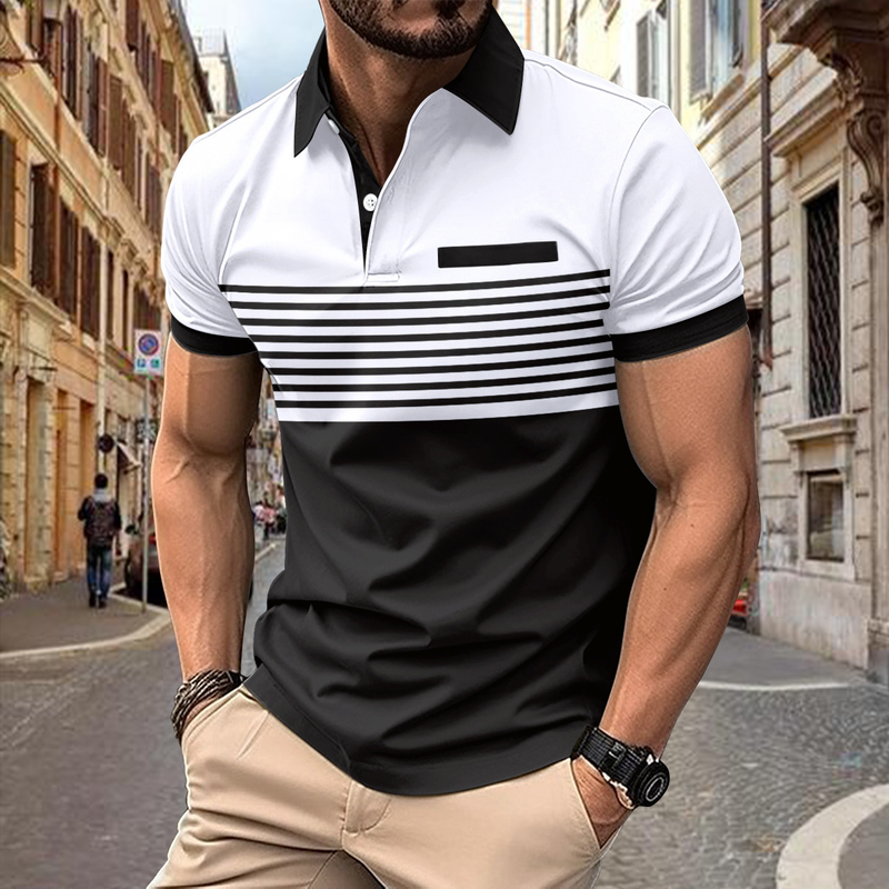 New Summer Men Casual Short Sleeve Lapel Business Polo Shirt 3D Digital Print Stripe Polo Shirt Sport Button Pullover Tops_voghion.com