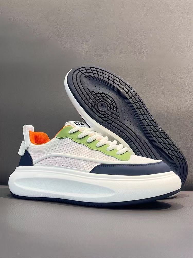 Scarpe casual comode, alla moda, versatili, basse, con suola spessa, bianche, traspiranti, da uomo, 2025_voghion.com