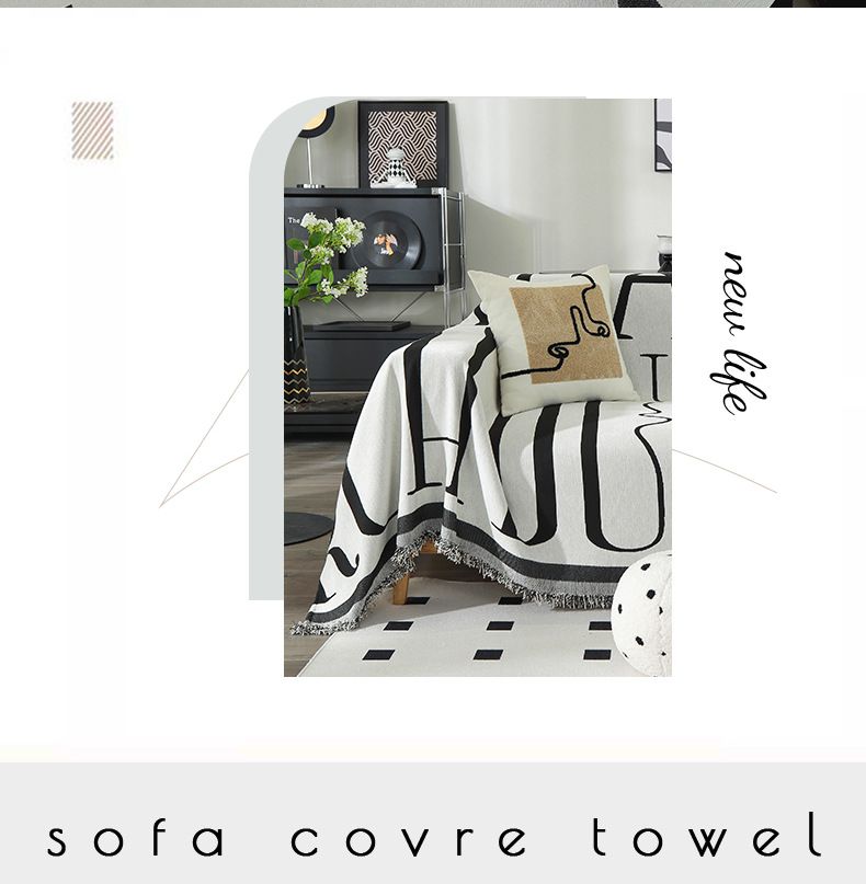 Modern Minimalist Sofa Cover With Fun Letter Print - Thick Chenille Fabric, Non-Slip Sofa Protector For Sectional, Loveseat Large Couches_voghion.com