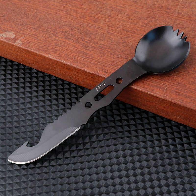 Cubiertos multifuncionales para el hogar, juego pequeño recto de acero inoxidable, cuchillo, cuchara y silbato._voghion.com