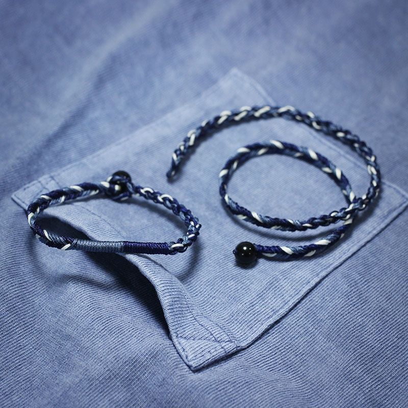 Braccialetto da uomo RedBi Red Rabbit in denim blu tinto, stile americano, con corda da mano_voghion.com