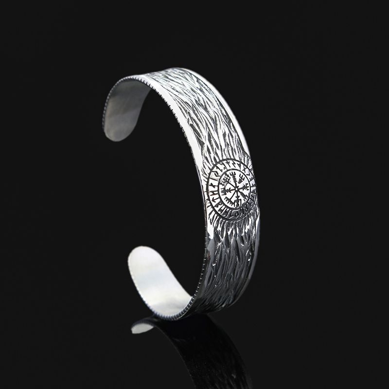 Braccialetto versatile da uomo in acciaio inossidabile con mitologia nordica e vichingo, stile retrò, con rune antiche e bracciale aperto solido_voghion.com