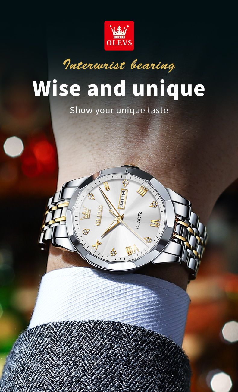 OLEVS 9931 Men Watch Luxury Original Business Quartz Watch Rhombus Mirror Waterproof Luminous Watch Calendar Men Brand Watch_voghion.com
