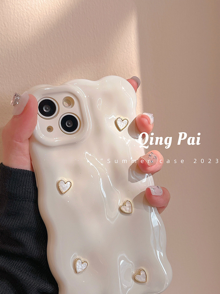 Pearl White 3D Love Suitable for iPhone 14 promax Apple 13 Phone Case 12 Small and High end 11 Girls_voghion.com