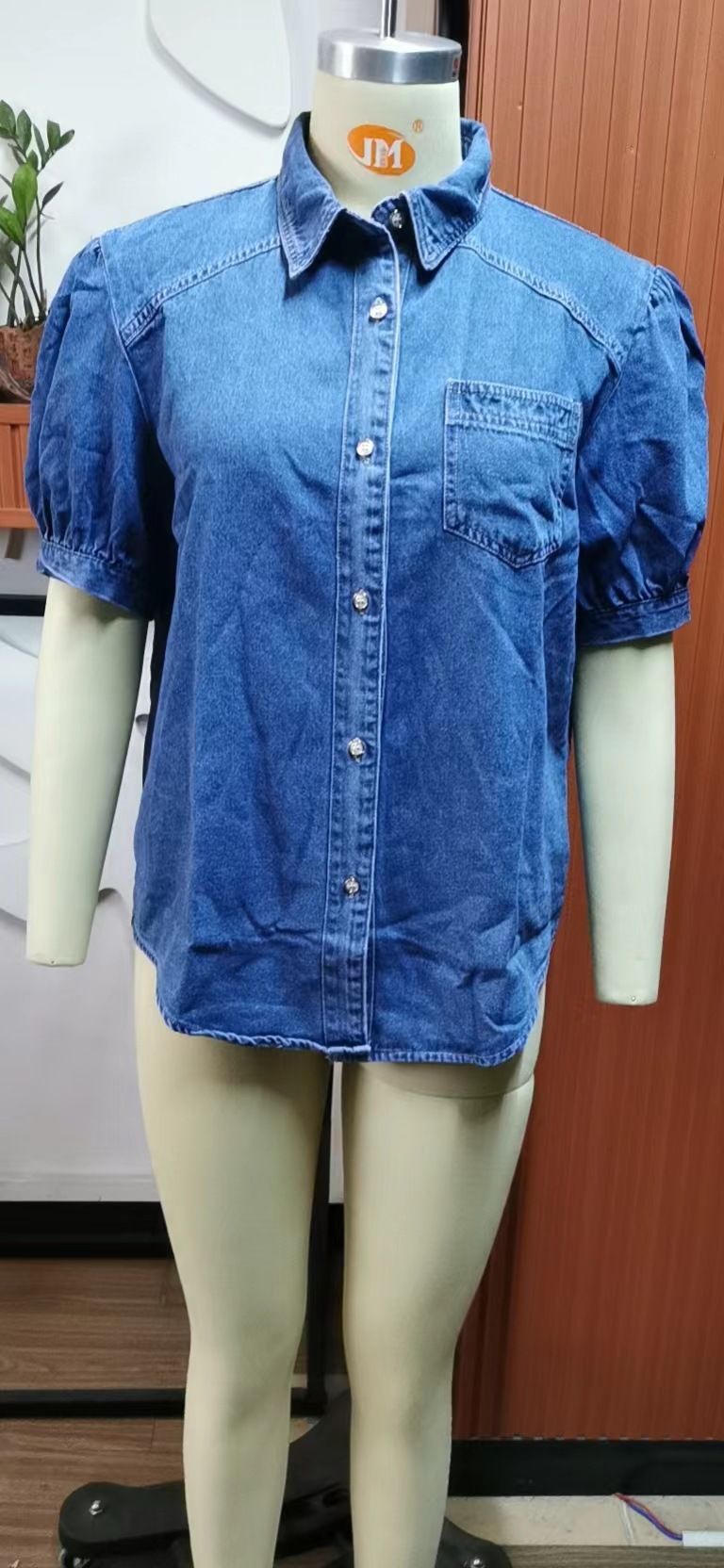vielseitiges Prinzessinnenärmel-Revers dünnes Jeanshemd lässiges Top trendige Frauen_voghion.com