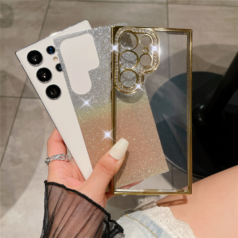 Funda de teléfono de silicona suave con gradiente chapado para Samsung Galaxy S23 Ultra S22 Plus, funda protectora transparente para cámara a prueba de golpes_voghion.com