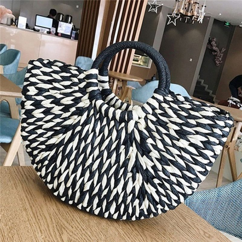 Borsa a mano da donna Borsa semicircolare intrecciata in vimini di vimini di grande capacità Borsa da viaggio casual da donna di grande capacità Bolsos di moda_voghion.com