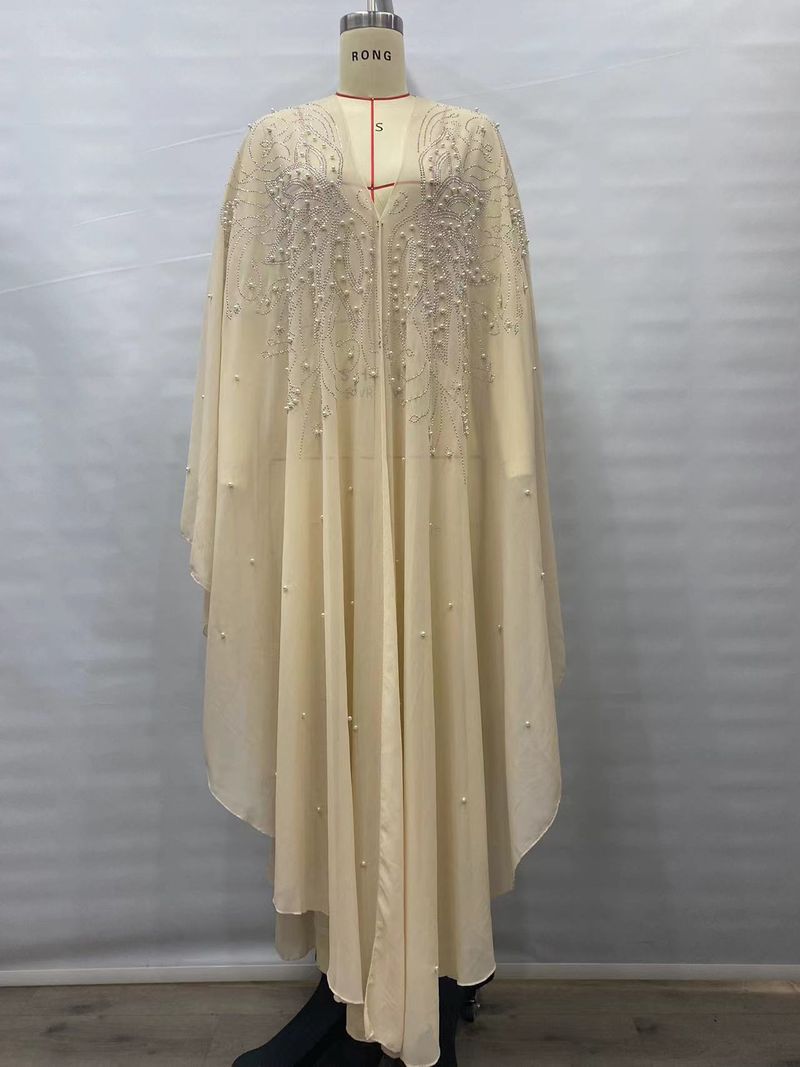 Robe cravejado de strass, xale muçulmano, vestido com capa e capuz, manga morcego, mais vendido_voghion.com