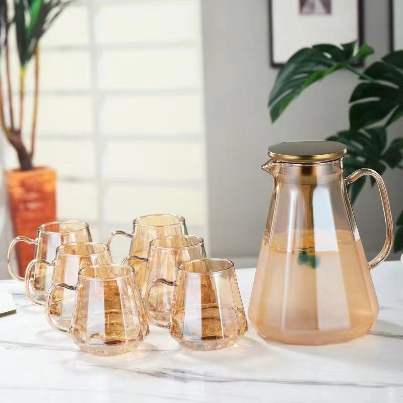 Set di brocche in vetro sfumato (brocca da 1800 ml + tazza da 300 ml) – Caraffa in borosilicato spesso per tè freddo, succhi e cocktail. Elegante decorazione per casa e ufficio._voghion.com