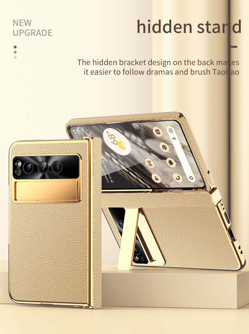 Google Pixel Fold luxus galvanizált bőr üzleti elegáns beépített képernyővédő fólia tartó állvány telefontok_voghion.com