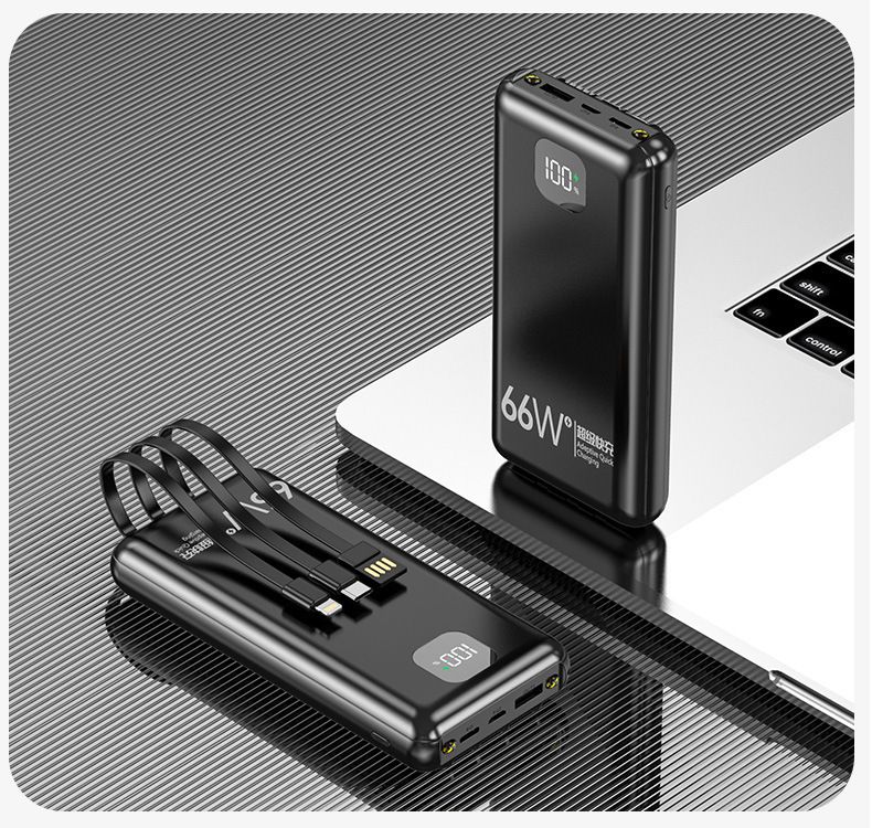 20000mAh Ultra-Slim Portable Power Bank With Built-in Cables, 22.5W Fast Charging, Compact Design For Travel (Blue/Black)_voghion.com