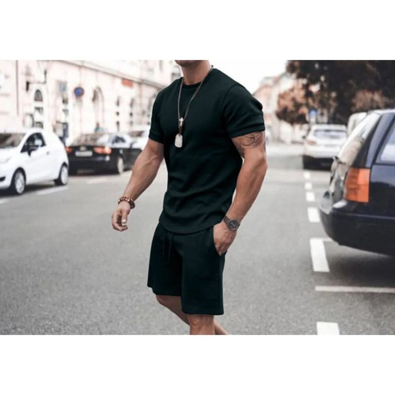 New men's casual sports oversized set, summer street short sleeved shorts,_voghion.com