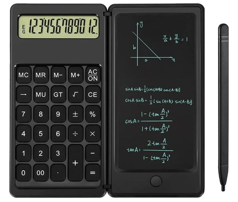 Solar Scientific Calculator With Writing Pad - 2-in-1 Portable Mini Foldable Calculator For Students & Professionals, 12-Digit Display, Dual Power_voghion.com