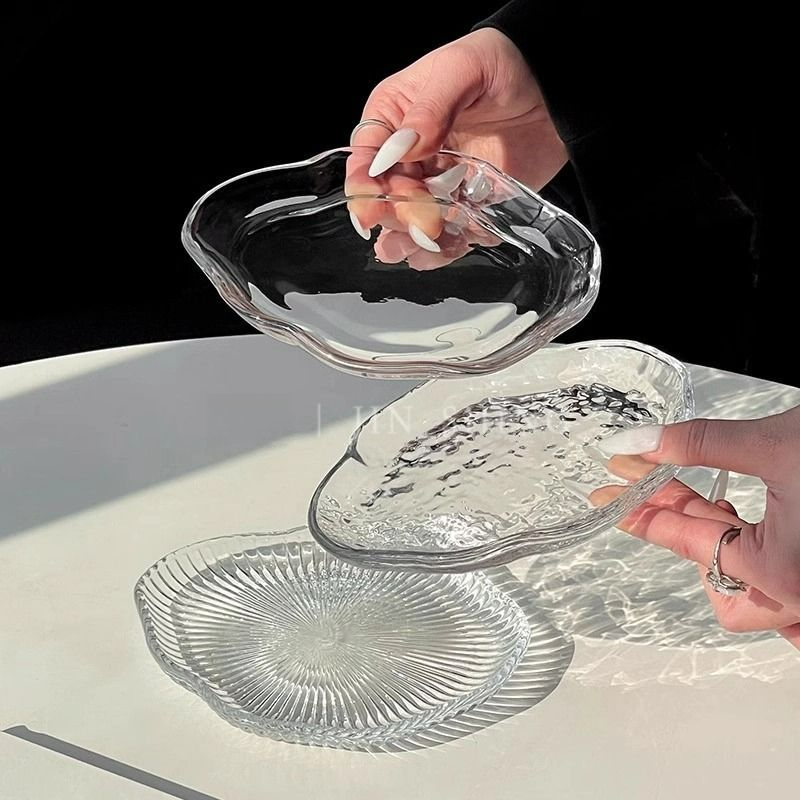 Ins Style Creative Cloud Glass Hochästhetischer unregelmäßiger Dessert-Dip-Salat-Snack-Obstteller_voghion.com