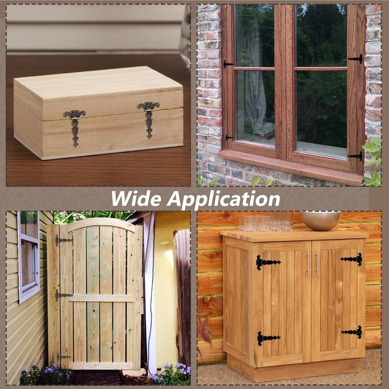 Aberatsa 4 Stück antikes T-Riemenscharnier, schwarzes dekoratives Scheunen-T-Scharnier, Zinklegierung, Scheunentorscharniere mit Schrauben für Möbelschränke, 4,45" x 2,76"_voghion.com