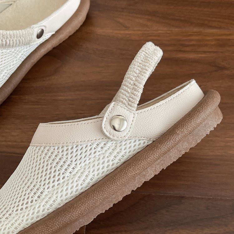 Damesschoenen met één stuk, tweedelige Baotou-pantoffels met zachte zool, bovenkleding, ademend mesh, instapschoenen met één stuk_voghion.com
