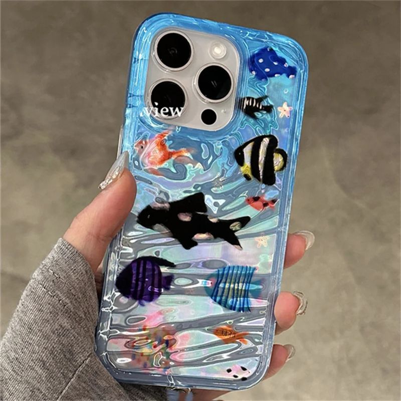 Cartoon Aquarium Ocean Fish Animal Phone Case For IPhone 16 15 13 14 12 Pro Max 11 INS Summer Water Lovely Soft Bumper_voghion.com