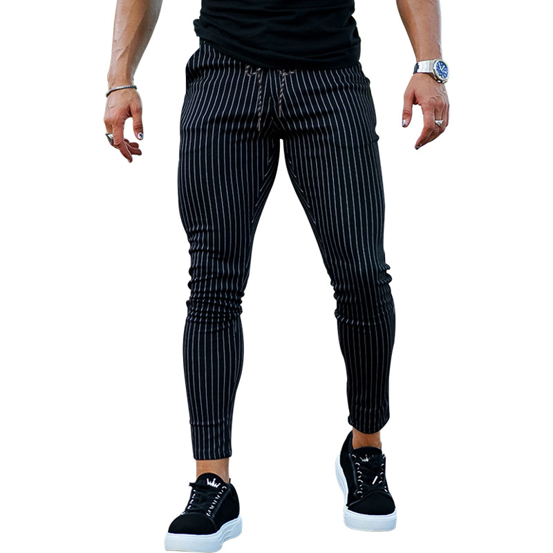 NOVEDAD DE VERANO 2023, línea de pies pequeños, moda para hombres, encaje Casual, pantalones ajustados a rayas_voghion.com