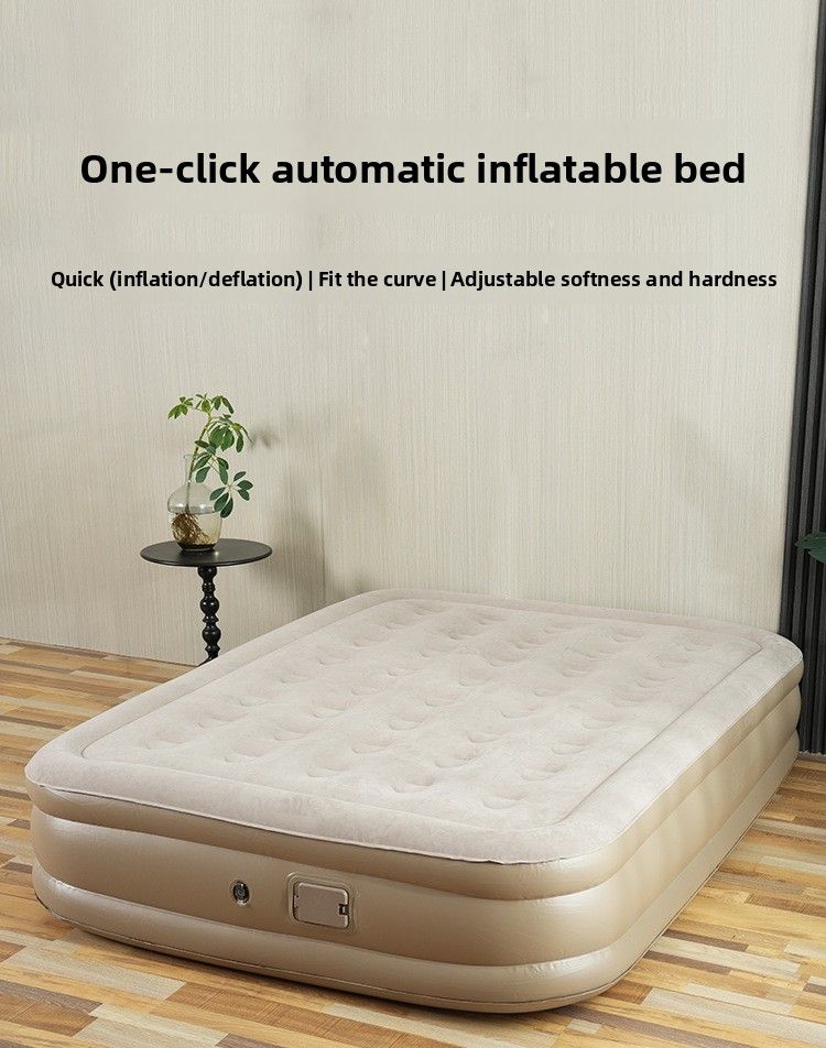Fully Automatic Heightened And Thickened Flocked Inflatable Mattress, Outdoor Camping Double Air Bed, Home Use With_voghion.com