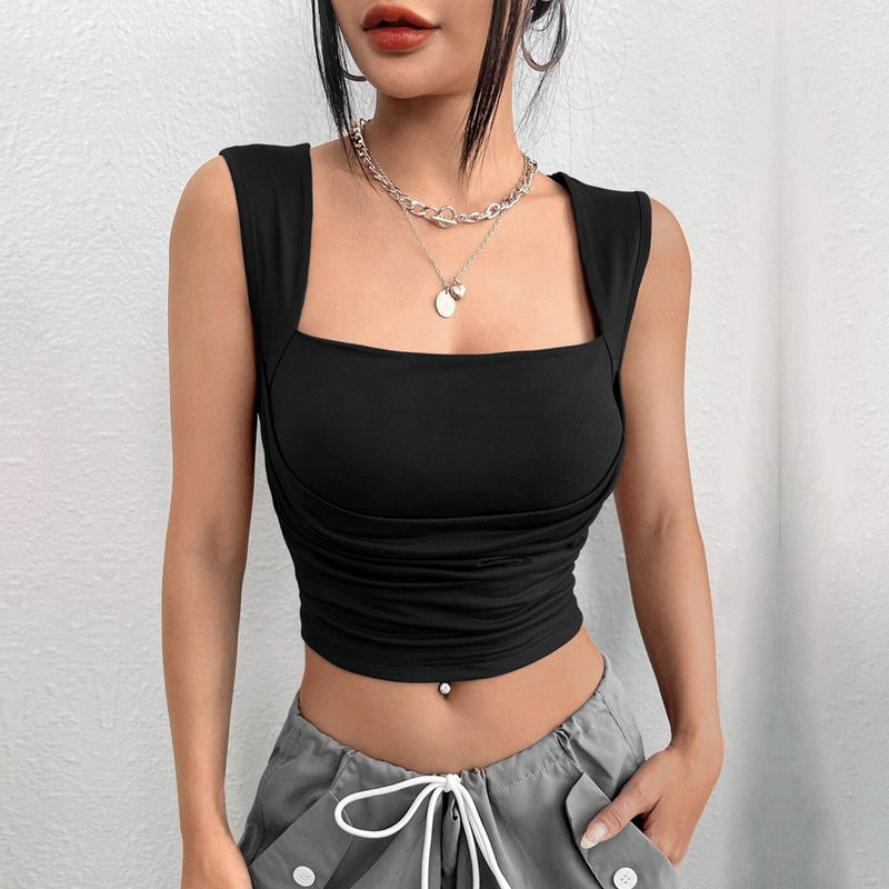 Camisola sexy de color sólido con sujetador envolvente y top colgante para mujer 2024_voghion.com