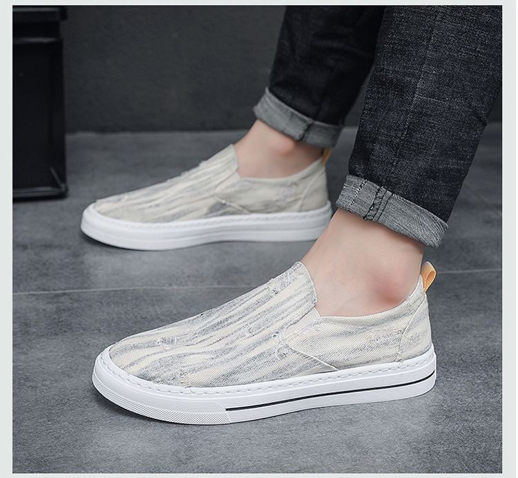 Tênis casuais masculinos de lona respirável, novos, versáteis, planos e sem cadarço, calçados da moda para o verão_voghion.com