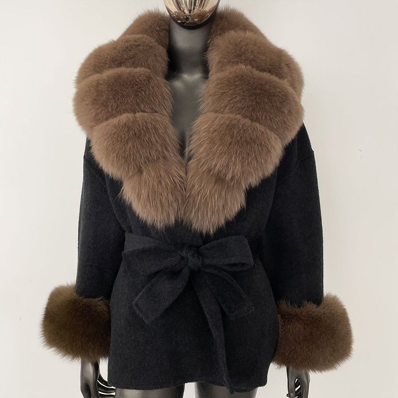 Luxuriöser doppelseitiger Wollmantel mit Fuchspelzkragen – Übergroßer Damen-Wintermantel, eleganter mittellanger Trenchcoat für Freizeit und Büro_voghion.com