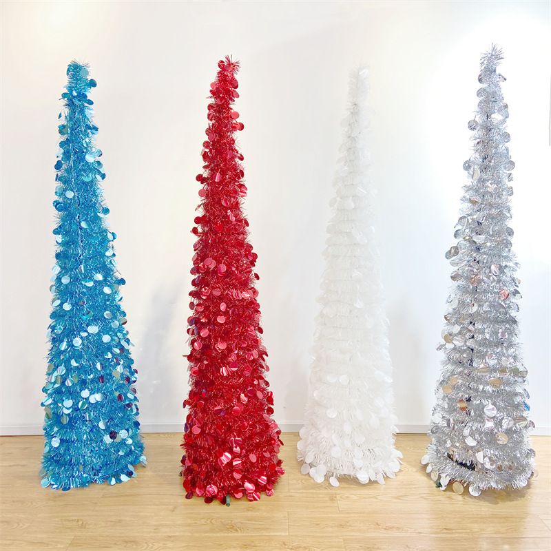 Christmas 150cm folding tree solid color folding decoration tree retractable folding PVC Christmas tree fur strips tree_voghion.com