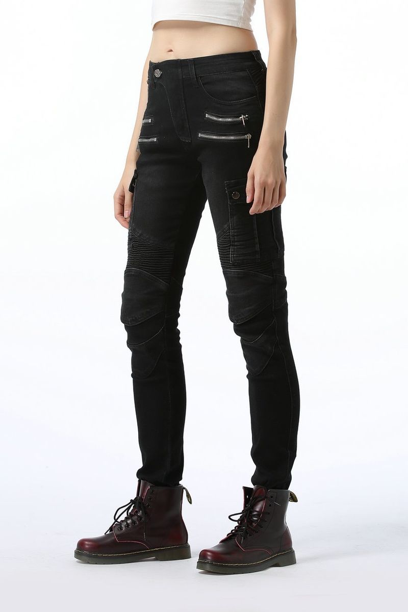 Jeans elasticizzati da motociclista da donna - Pantaloni da motociclista per tutte le stagioni con protezione per le ginocchia, denim ad alta elasticità per la guida fuoristrada e in città (nero/blu/verde)_voghion.com