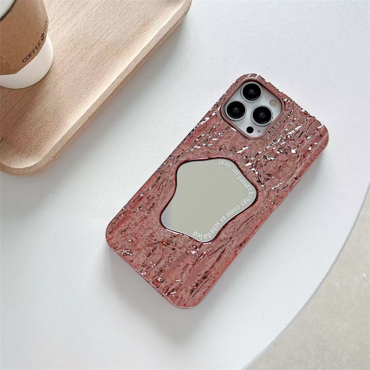 Mobile phone case for iPhone15 mobile phone case embossed rock pattern Internet celebrity mirror 14Promax Apple 13 protective cover new style_voghion.com