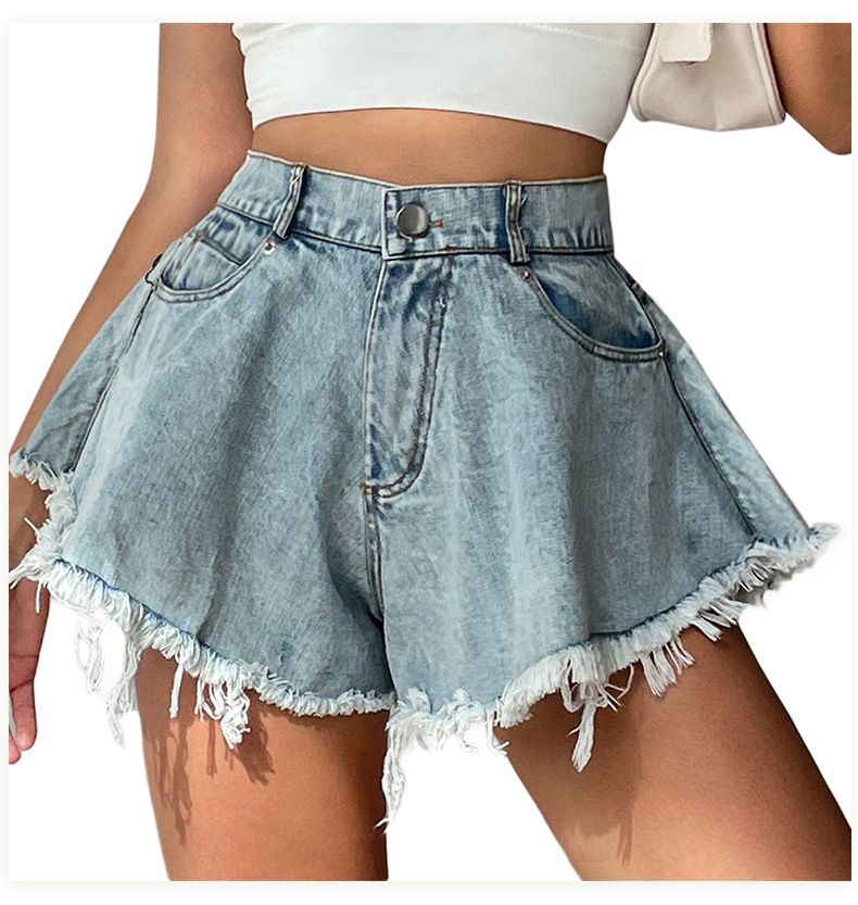 Women's Distressed Denim Shorts - High Waisted Ripped Jeans With Frayed Hem Trendy Loose Fit Summer Fashion_voghion.com
