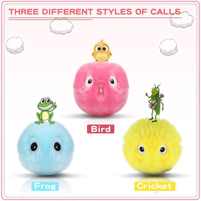 Juguete de entretenimiento chirriante para mascotas, pelota de peluche con gravedad de menta para gatos, chirriador de pájaro, rana, insecto y sonido_voghion.com