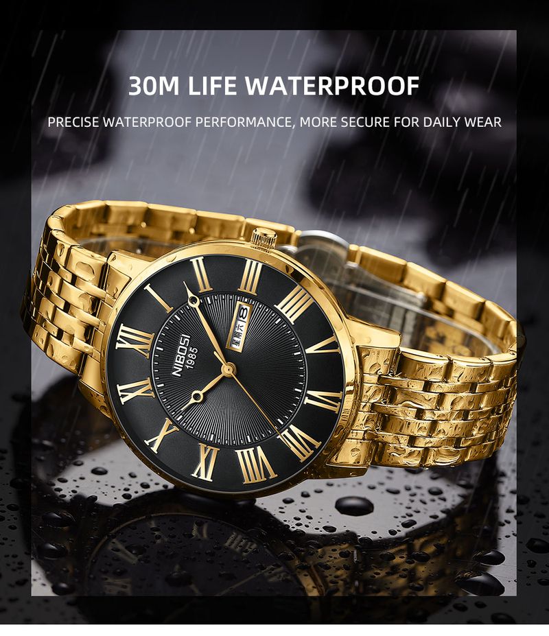 NIBOSI Fashion Simple Men Watch Slim Steel Week Date Waterproof Gold Watch For Men Quartz Business Watch Orologio Relogio Masculino_voghion.com