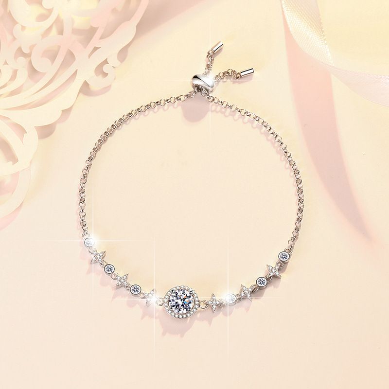 S925 Ayar Gümüş Kadın Bileklik Hafif Lüks Stil İtmeli Çekmeli Boncuk Mizaç Bileklik Moissanite Takı_voghion.com