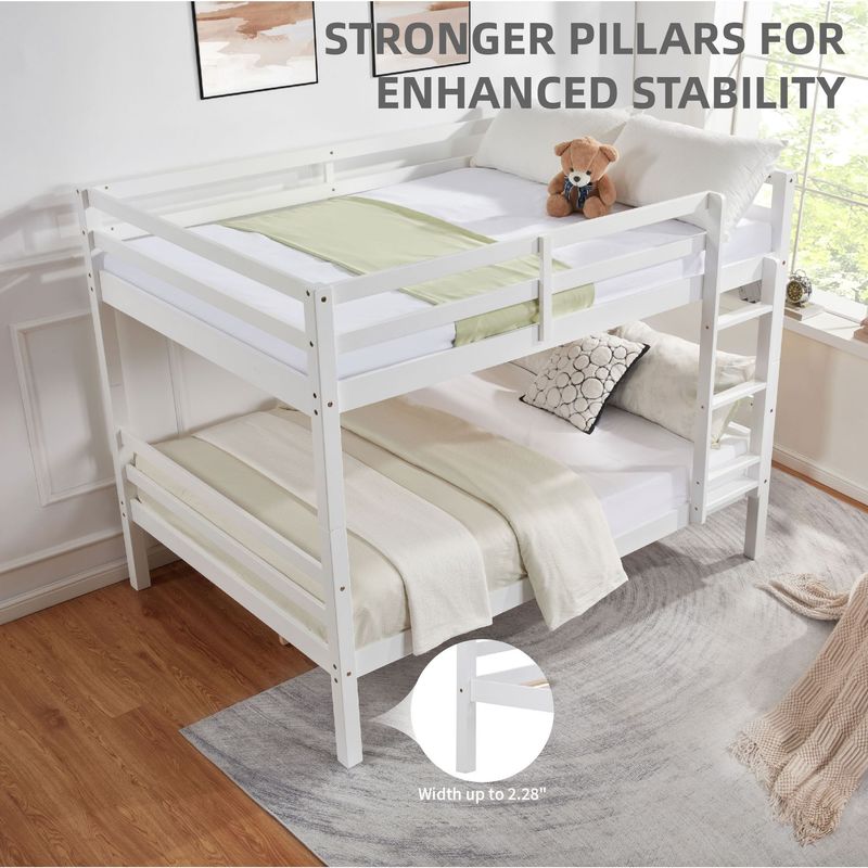Full Over Full Bunk Bed With Thick Posts,Wooden Bunk Bed With High Guardrail And Ladder For Kids, Teens, Dorm Rooms, And Guest Rooms,No Box Spring Needed,White_voghion.com