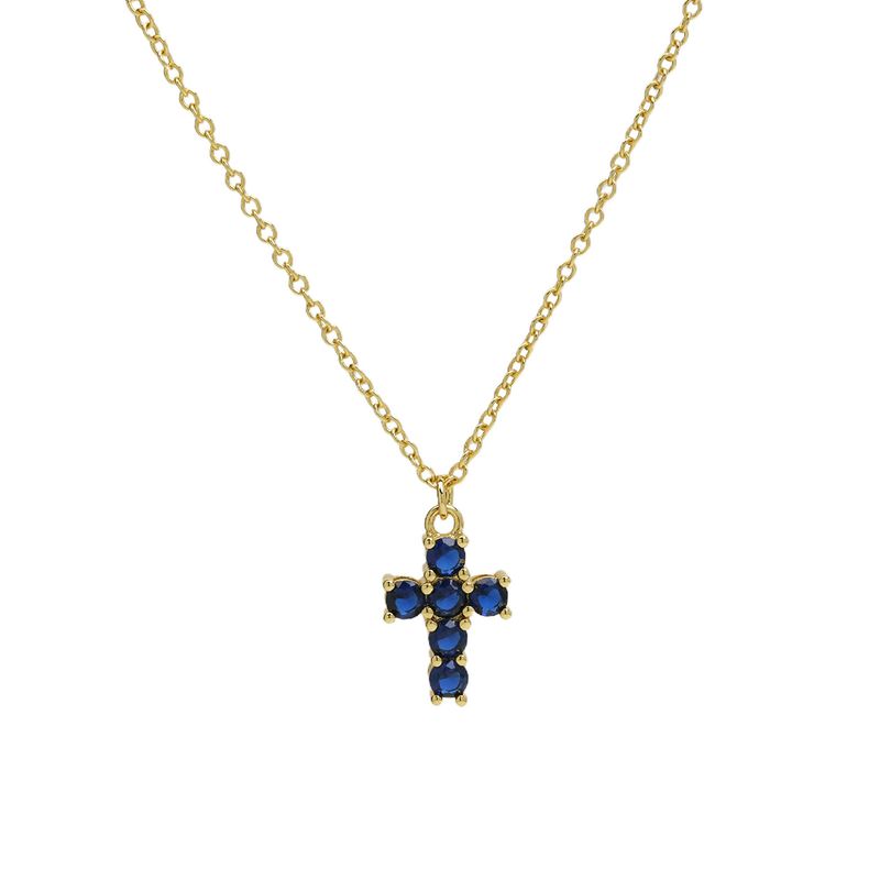 Collana con ciondolo a croce in pietra di compleanno con zirconi color ottone e pietra portafortuna di dicembre, molto venduta_voghion.com