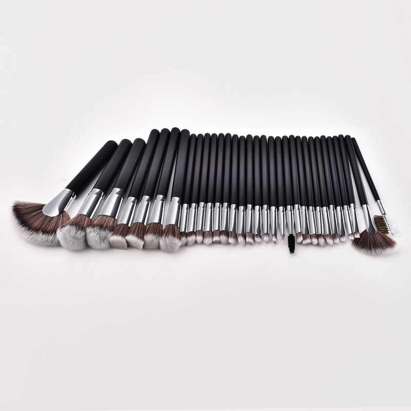 32-teiliges Make-up-Pinsel-Set, loser Puderpinsel, Lidschattenpinsel, Fächerform, Schwarz-Silber, Make-up-Werkzeug GUJHUI_voghion.com