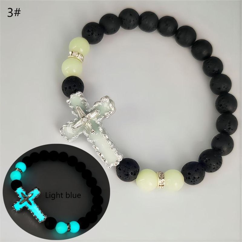 Luminous Cross Bead Bracelet for Women Men Fashion Punk Hiphop Glow in the Dark Jewelry Accessories_voghion.com