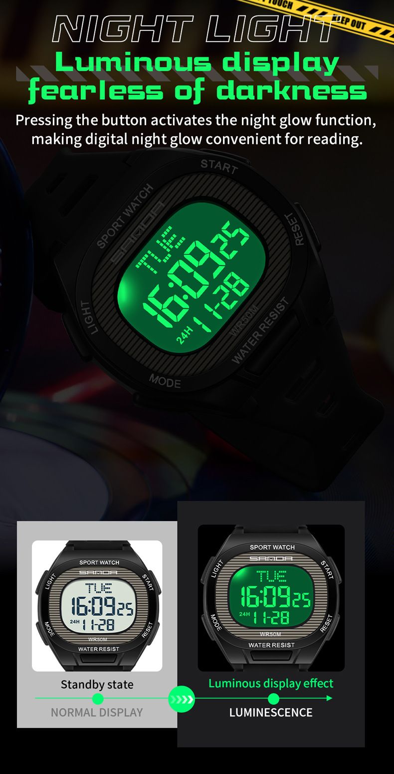 Orologio sportivo digitale da uomo e da donna con sveglia, impermeabile, multifunzione, retroilluminazione a LED, cronometro, timer per il conto alla rovescia, design leggero e di lusso_voghion.com