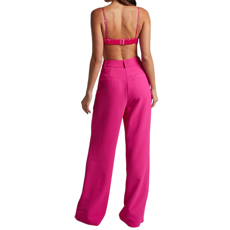 Pantaloni larghi da donna a gamba larga a vita alta a maniche lunghe con risvolto casual, due pezzi_voghion.com