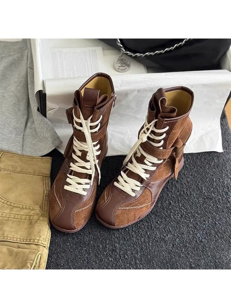 Stivali da boxe da donna super eleganti ~ Dexun Martin, stivali da boxe casual sportivi corti versatili, con punta tonda e polpaccio medio, per donna_voghion.com