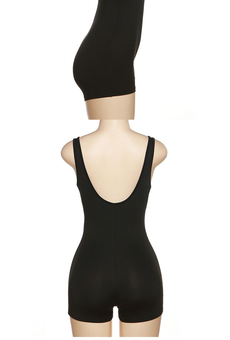 Fashion Casual Sports Style High Waist Tank Top Jumpsuit With Large Backless Design, Breathable And Comfortable Shorts_voghion.com