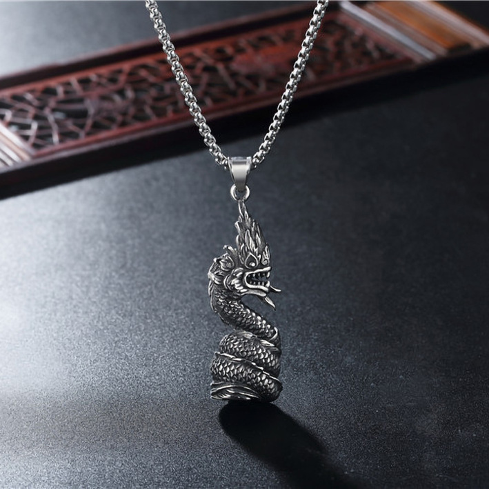 Retro Draak Hanger Ketting voor Vrouwen Mannen Punk Hiphop Rvs Ketting Dier Choker Trui Ketting Sieraden_voghion.com