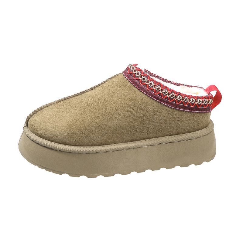 Women's cotton boots with velvet and fur one warm thick bottom sponge bottom without heel cotton shoes_voghion.com