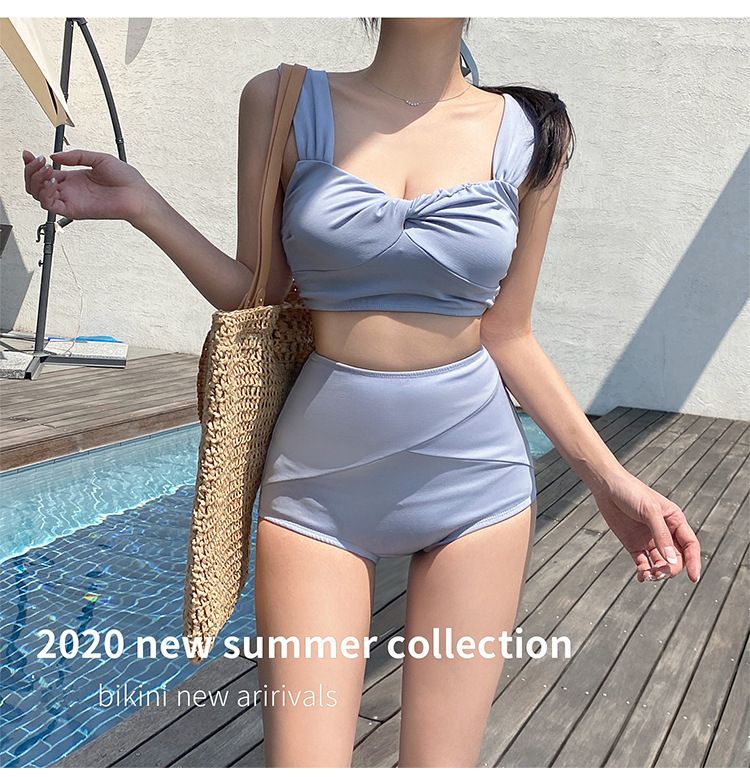 Maillot de bain sexy fendu taille haute pour femme, cache-ventre, épaules dénudées, poitrine fine, style coréen, vacances_voghion.com