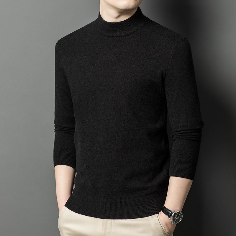 Herbst Winter Neues, verdicktes Premium-Basishemd mit einfarbiger Farbe, lässiger halber Rollkragenpullover, Herrenbekleidung_voghion.com