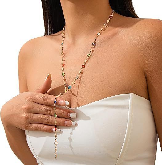 Collana a forma di Y per donna, collana lunga con ciondolo a cuore, catena per maglione, catena per clavicola con nappa_voghion.com