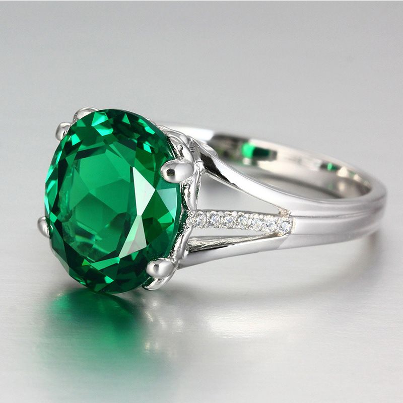 Platinierter Diamantring mit Smaragd-Edelstein-Intarsien in Form eines Gänseeis für Damen_voghion.com