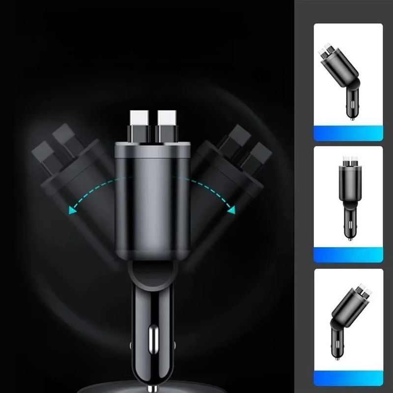 Caricabatterie da auto 5 in 1 USB tipo C PD con cavo retrattile per iPhone Samsung Cavo di ricarica rapida Adattatore per accendisigari_voghion.com
