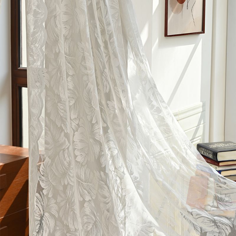 Leaf Door Curtain Rod Warp Knitted Lace White Solid Color Window Screen Curtain_voghion.com